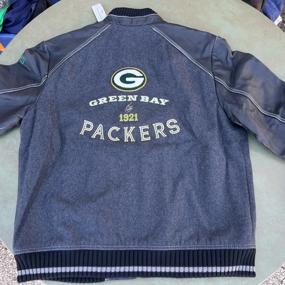 $595 Tommy Bahama Green Bay Packers Island Wool + Leather Premium Varsity Jacket